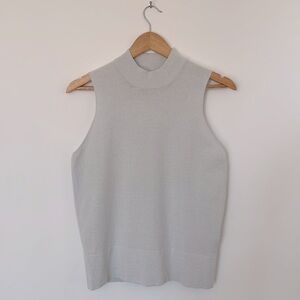 Alpha Studio Turtleneck Tank Sweater Silver Grey Metallic Mockneck